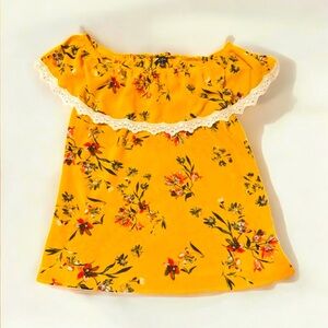 Luvable Friends Yellow Floral Blouse with Ruffled Neckline